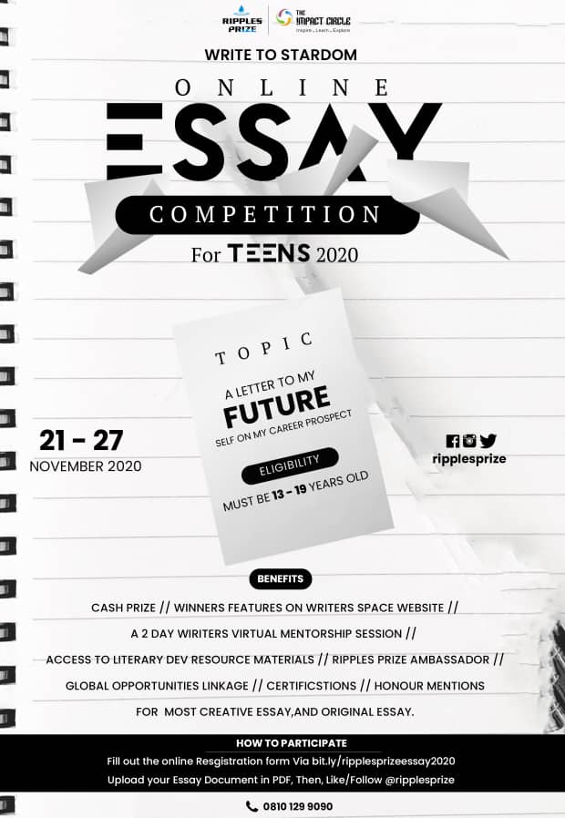 Ripples Prize #WriteToStardom Online Essay Competition for #Teens 2020 is finally here