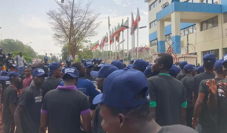 Presidential election results: Atiku, Ayu, others lead protest to INEC headquarters in Abuja {Video}